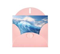 YYHWHJDE Carte de vœux rose avec imprimé vagues de l'océan bleu pour Noël, anniversaire d'enfant, Saint-Valentin et invitation à une fête