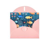 YYHWHJDE Carte de vœux rose avec motif de poisson sous-marin bleu pour Noël, anniversaire d'enfant, Saint-Valentin et invitation à une fête