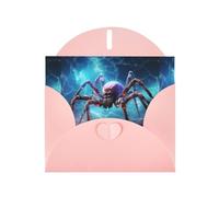 YYHWHJDE Carte de vœux rose avec motif grande araignée dans le ciel étoilé pour Noël, anniversaire d'enfant, Saint-Valentin et invitation à une fête