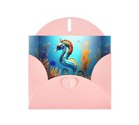 YYHWHJDE Carte de vœux rose avec motif hippocampe corail, parfaite pour la Saint-Valentin, un anniversaire de mariage et des invitations de fête
