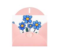 YYHWHJDE Carte de vœux rose avec trois petites fleurs bleues Idéal pour la Saint-Valentin, un anniversaire de mariage et des invitations de fête
