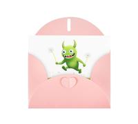 YYHWHJDE Carte de vœux rose motif petit monstre chassant des pissenlits pour Noël, anniversaire d'enfant, Saint-Valentin et invitation à une fête