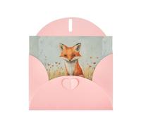 YYHWHJDE Carte de vœux rose Motif petit renard dans le champ pour Noël, anniversaire d'enfant, Saint-Valentin et invitation à une fête