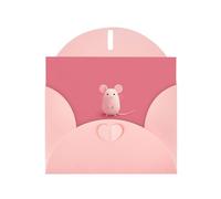 YYHWHJDE Carte de vœux rose « The little mouse who made a mistake » - Motif pour Noël, anniversaire d'enfant, Saint-Valentin et invitation à une fête