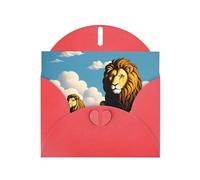 YYHWHJDE Carte de vœux rouge agneau avec un lion sur les nuages, parfaite pour la Saint-Valentin, un anniversaire de mariage et des invitations de fête