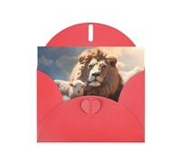 YYHWHJDE Carte de vœux rouge agneau avec un lion sur les nuages pour Noël, anniversaire d'enfant, Saint-Valentin et invitation à une fête