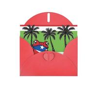 YYHWHJDE Carte de vœux rouge avec drapeau de Porto Rico, grenouille, palmiers, pour fête d'anniversaire festive, invitation