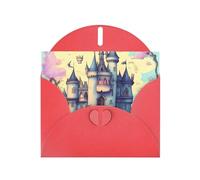 YYHWHJDE Carte de vœux rouge avec imprimé château de conte de fées pour Noël, anniversaire d'enfant, Saint-Valentin et invitation à une fête