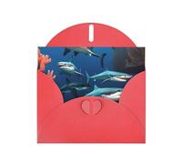 YYHWHJDE Carte de vœux rouge avec imprimé requin sous-marin corail pour Noël, anniversaire d'enfant, Saint-Valentin et invitation à une fête