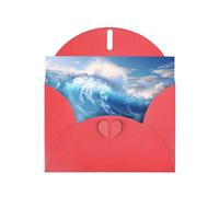 YYHWHJDE Carte de vœux rouge avec imprimé vagues de l'océan bleu pour Noël, anniversaire d'enfant, Saint-Valentin et invitation à une fête