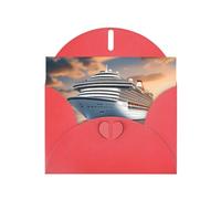 YYHWHJDE Carte de vœux rouge avec motif bateau de croisière sur la mer pour Noël, anniversaire d'enfant, Saint-Valentin et invitation à une fête