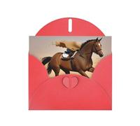YYHWHJDE Carte de vœux rouge avec motif cheval qui court dans le sable du désert, parfait pour la Saint-Valentin, un anniversaire de mariage et des invitations de fête