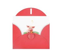 YYHWHJDE Carte de vœux rouge avec motif cochon mangeant du miel pour fête d'anniversaire festive