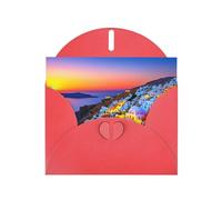 YYHWHJDE Carte de vœux rouge avec motif coucher de soleil sur l'île de Grèce, idéale pour la Saint-Valentin, un anniversaire de mariage et des invitations de fête