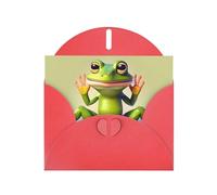 YYHWHJDE Carte de vœux rouge avec motif grenouille faisant du yoga pour Noël, un anniversaire d'enfant, la Saint-Valentin et une invitation à une fête