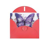YYHWHJDE Carte de vœux rouge avec motif papillon peinture à l'huile violette pour Noël, anniversaire d'enfant, Saint-Valentin et invitation à une fête