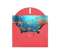 YYHWHJDE Carte de vœux rouge avec motif poisson corail sous l'eau pour Noël, anniversaire d'enfant, Saint-Valentin et invitation à une fête