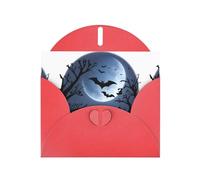 YYHWHJDE Carte de vœux rouge chauve-souris volant au clair de lune pour Noël, anniversaire d'enfant, Saint-Valentin et invitation à une fête