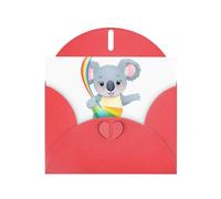 YYHWHJDE Carte de vœux rouge Koala attrapant un motif arc-en-ciel pour Noël, anniversaire d'enfant, Saint-Valentin et invitation à une fête