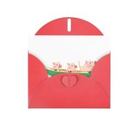 YYHWHJDE Carte de vœux rouge Les trois petits cochons ramant un bateau pour fête d'anniversaire festive