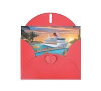 YYHWHJDE Carte de vœux rouge motif bateau de croisière pour Noël, anniversaire d'enfant, Saint-Valentin et invitation à une fête
