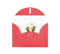YYHWHJDE Carte de vœux rouge Motif bouquet de tulipes et chatons Idéal pour la Saint-Valentin, un anniversaire de mariage et des invitations de fête