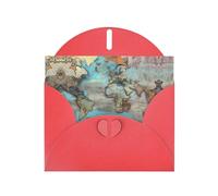 YYHWHJDE Carte de vœux rouge motif carte du monde dessin animé pour Noël, anniversaire d'enfant, Saint-Valentin et invitation à une fête