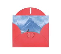 YYHWHJDE Carte de vœux rouge motif cerf sous la montagne enneigée pour Noël, anniversaire d'enfant, Saint-Valentin et invitation à une fête