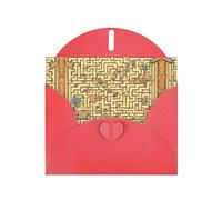 YYHWHJDE Carte de vœux rouge motif labyrinthe au trésor pour Noël, anniversaire d'enfant, Saint-Valentin et invitation à une fête