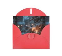 YYHWHJDE Carte de vœux rouge Motif lampe solitaire sous les cèdres Parfait pour la Saint-Valentin, un anniversaire de mariage et des invitations de fête