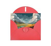 YYHWHJDE Carte de vœux rouge motif paysage le long du chemin pour Noël, anniversaire d'enfant, Saint-Valentin et invitation à une fête
