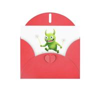 YYHWHJDE Carte de vœux rouge motif petit monstre chassant des pissenlits pour Noël, anniversaire d'enfant, Saint-Valentin et invitation à une fête