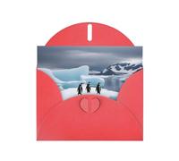 YYHWHJDE Carte de vœux rouge motif pingouins sur l'iceberg pour fête d'anniversaire festive