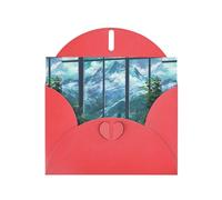 YYHWHJDE Carte de vœux rouge Motif vue depuis la fenêtre Parfait pour la Saint-Valentin, anniversaire de mariage et invitations de fête