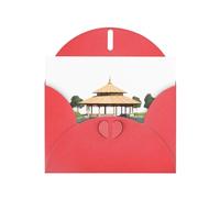 YYHWHJDE Carte de vœux rouge Pavillon au bord de l'étang pour fête d'anniversaire festive Invitation