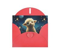 YYHWHJDE Carte de vœux rouge Petit mouton regardant les étoiles Motif pour fête d'anniversaire festive Invitation