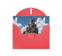 YYHWHJDE Carte de vœux rouge « The Castle on top of the hill » - Parfait pour la Saint-Valentin, un anniversaire de mariage et des invitations de fête