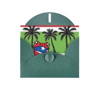 YYHWHJDE Carte de vœux vert foncé avec drapeau de Porto Rico, grenouille, palmiers, pour fête d'anniversaire festive, invitation