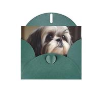 YYHWHJDE Carte de vœux vert foncé avec imprimé chien Shih Tzu pour Noël, anniversaire d'enfant, Saint-Valentin et invitation à une fête