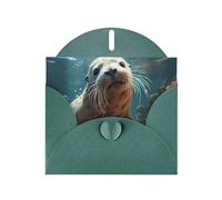 YYHWHJDE Carte de vœux vert foncé avec imprimé phoque dans l'eau pour Noël, anniversaire d'enfant, Saint-Valentin et invitation à une fête
