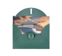 YYHWHJDE Carte de vœux vert foncé avec motif bateau de croisière sur la mer pour Noël, un anniversaire d'enfant, la Saint-Valentin et une invitation à une fête