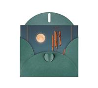 YYHWHJDE Carte de vœux vert foncé avec motif carillon sous la lune pour Noël, anniversaire d'enfant, Saint-Valentin et invitation à une fête