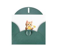 YYHWHJDE Carte de vœux vert foncé avec motif chaton mangeant des chips de pommes de terre pour Noël, anniversaire d'enfant, Saint-Valentin et invitation à une fête