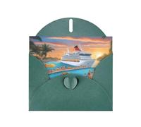 YYHWHJDE Carte de vœux vert foncé avec motif de bateau de croisière pour Noël, anniversaire d'enfant, Saint-Valentin et invitation à une fête
