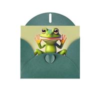 YYHWHJDE Carte de vœux vert foncé avec motif grenouille faisant du yoga pour Noël, un anniversaire d'enfant, la Saint-Valentin et une invitation à une fête