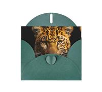 YYHWHJDE Carte de vœux vert foncé avec motif léopard aux yeux profonds pour Noël, anniversaire d'enfant, Saint-Valentin et invitation à une fête