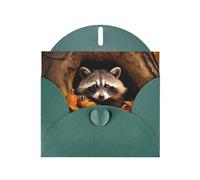 YYHWHJDE Carte de vœux vert foncé avec motif raton laveur dans l'arbre d'automne pour Noël, anniversaire d'enfant, Saint-Valentin et invitation à une fête