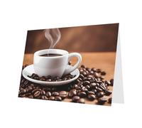 YYHWHJDE Carte de vœux vert foncé avec motif tasse à café et grains de café pour Noël, anniversaire d'enfant, Saint-Valentin et invitation à une fête