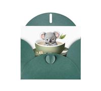 YYHWHJDE Carte de vœux vert foncé imprimé koala sur motif tasse de thé pour Noël, anniversaire d'enfant, Saint-Valentin et invitation à une fête