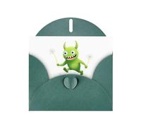 YYHWHJDE Carte de vœux vert foncé Motif petit monstre chassant des pissenlits pour Noël, anniversaire d'enfant, Saint-Valentin et invitation à une fête